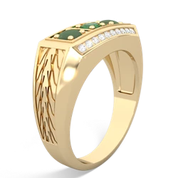 Emerald Three Stone Tire Tread Men's 14K Yellow Gold ring R0520