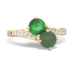 Emerald Channel Set Two Stone 14K Yellow Gold ring R5303