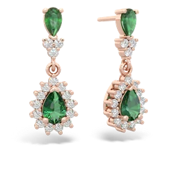 Emerald Halo Pear Dangle 14K Rose Gold earrings E1882