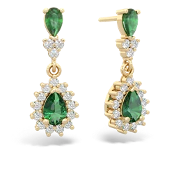 Emerald Halo Pear Dangle 14K Yellow Gold earrings E1882