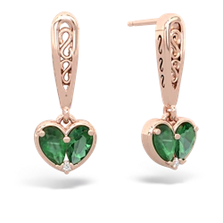 Emerald Filligree Heart 14K Rose Gold earrings E5070