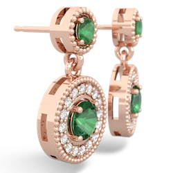 Emerald Halo Dangle 14K Rose Gold earrings E5319