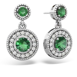 Emerald Halo Dangle 14K White Gold earrings E5319