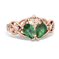 Emerald 'One Heart' Celtic Knot Claddagh 14K Rose Gold ring R5322