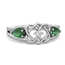 Emerald Hearts Intertwined 14K White Gold ring R5880