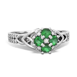 Emerald Celtic Knot Cluster Engagement 14K White Gold ring R26443RD