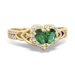 Emerald Celtic Knot Two Hearts As One 14K Yellow Gold ring R2644HRT