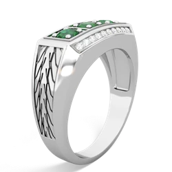Emerald Three Stone Tire Tread Men's 14K White Gold ring R0520