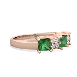 Emerald Three Stone Diamond Cluster 14K Rose Gold ring R2592