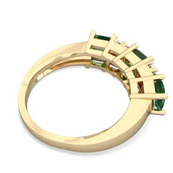 Emerald Three Stone Diamond Cluster 14K Yellow Gold ring R2592