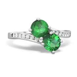 Emerald Channel Set Two Stone 14K White Gold ring R5303