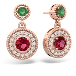 Emerald Halo Dangle 14K Rose Gold earrings E5319