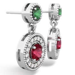 Emerald Halo Dangle 14K White Gold earrings E5319