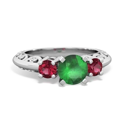 Emerald Art Deco Eternal Embrace Engagement 14K White Gold ring C2003