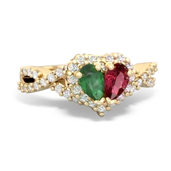 Emerald Diamond Twist 'One Heart' 14K Yellow Gold ring R2640HRT