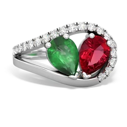 Emerald Nestled Heart Keepsake 14K White Gold ring R5650