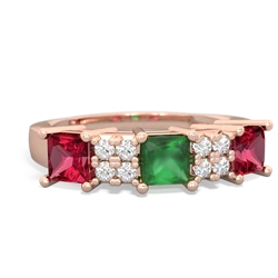 Emerald Three Stone Diamond Cluster 14K Rose Gold ring R2592