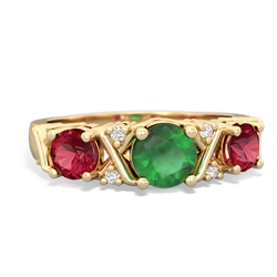 Emerald Hugs And Kisses 14K Yellow Gold ring R5016