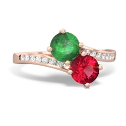 Emerald Channel Set Two Stone 14K Rose Gold ring R5303