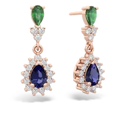 Emerald Halo Pear Dangle 14K Rose Gold earrings E1882