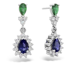 Emerald Halo Pear Dangle 14K White Gold earrings E1882