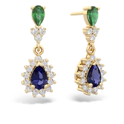 Emerald Halo Pear Dangle 14K Yellow Gold earrings E1882