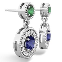 Emerald Halo Dangle 14K White Gold earrings E5319