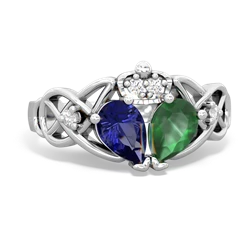 Emerald 'One Heart' Celtic Knot Claddagh 14K White Gold ring R5322