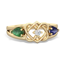 Emerald Hearts Intertwined 14K Yellow Gold ring R5880