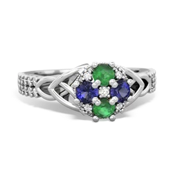 Emerald Celtic Knot Cluster Engagement 14K White Gold ring R26443RD