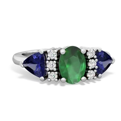 Emerald Antique Style Three Stone 14K White Gold ring R2186