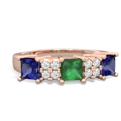 Emerald Three Stone Diamond Cluster 14K Rose Gold ring R2592