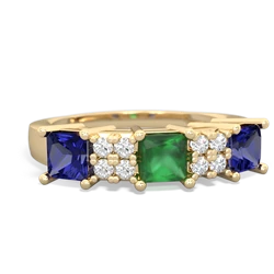 Emerald Three Stone Diamond Cluster 14K Yellow Gold ring R2592