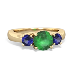 Emerald Three Stone Round Trellis 14K Yellow Gold ring R4018