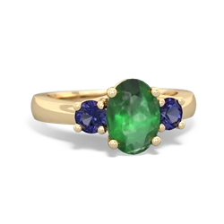 Emerald Three Stone Oval Trellis 14K Yellow Gold ring R4024