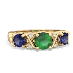 Emerald Hugs And Kisses 14K Yellow Gold ring R5016