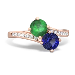 Emerald Channel Set Two Stone 14K Rose Gold ring R5303