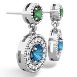 Emerald Halo Dangle 14K White Gold earrings E5319