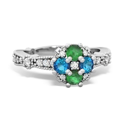 Emerald Sparkling Tiara Cluster 14K White Gold ring R26293RD