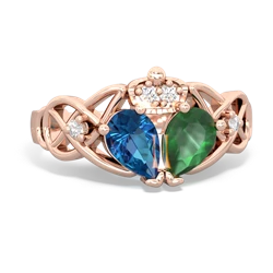 Emerald 'One Heart' Celtic Knot Claddagh 14K Rose Gold ring R5322