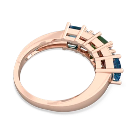 Emerald Three Stone Diamond Cluster 14K Rose Gold ring R2592