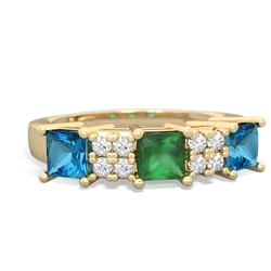 Emerald Three Stone Diamond Cluster 14K Yellow Gold ring R2592