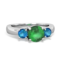 Emerald Three Stone Round Trellis 14K White Gold ring R4018