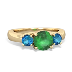 Emerald Three Stone Round Trellis 14K Yellow Gold ring R4018