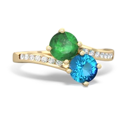 Emerald Channel Set Two Stone 14K Yellow Gold ring R5303