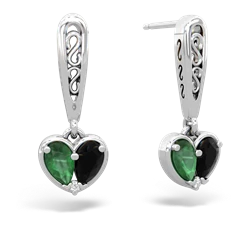 Emerald Filligree Heart 14K White Gold earrings E5070