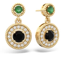 Emerald Halo Dangle 14K Yellow Gold earrings E5319