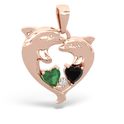 Emerald Dolphin Heart 14K Rose Gold pendant P5820