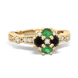 Emerald Sparkling Tiara Cluster 14K Yellow Gold ring R26293RD