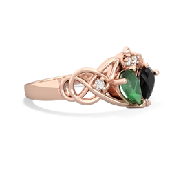 Emerald 'One Heart' Celtic Knot Claddagh 14K Rose Gold ring R5322